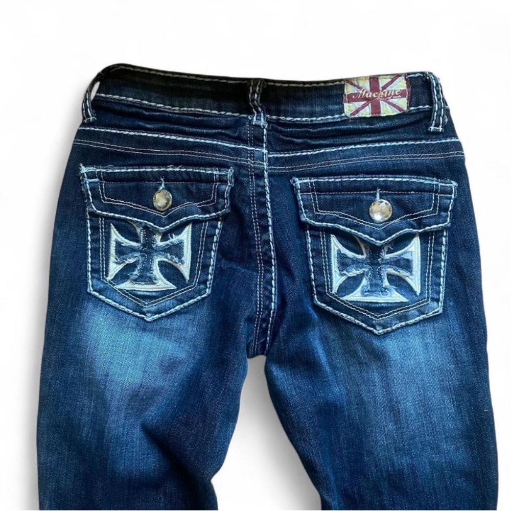 Vintage Y2K Blue Women's Low-Rise Skinny Jeans with White Stitching